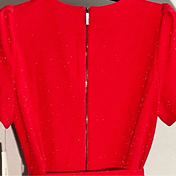 Calvin Klein Sz 10 Vibrant Red Slinky, Sparkly Jumpsuit, Zippered Back, Tie Belt - Picture 4 of 16